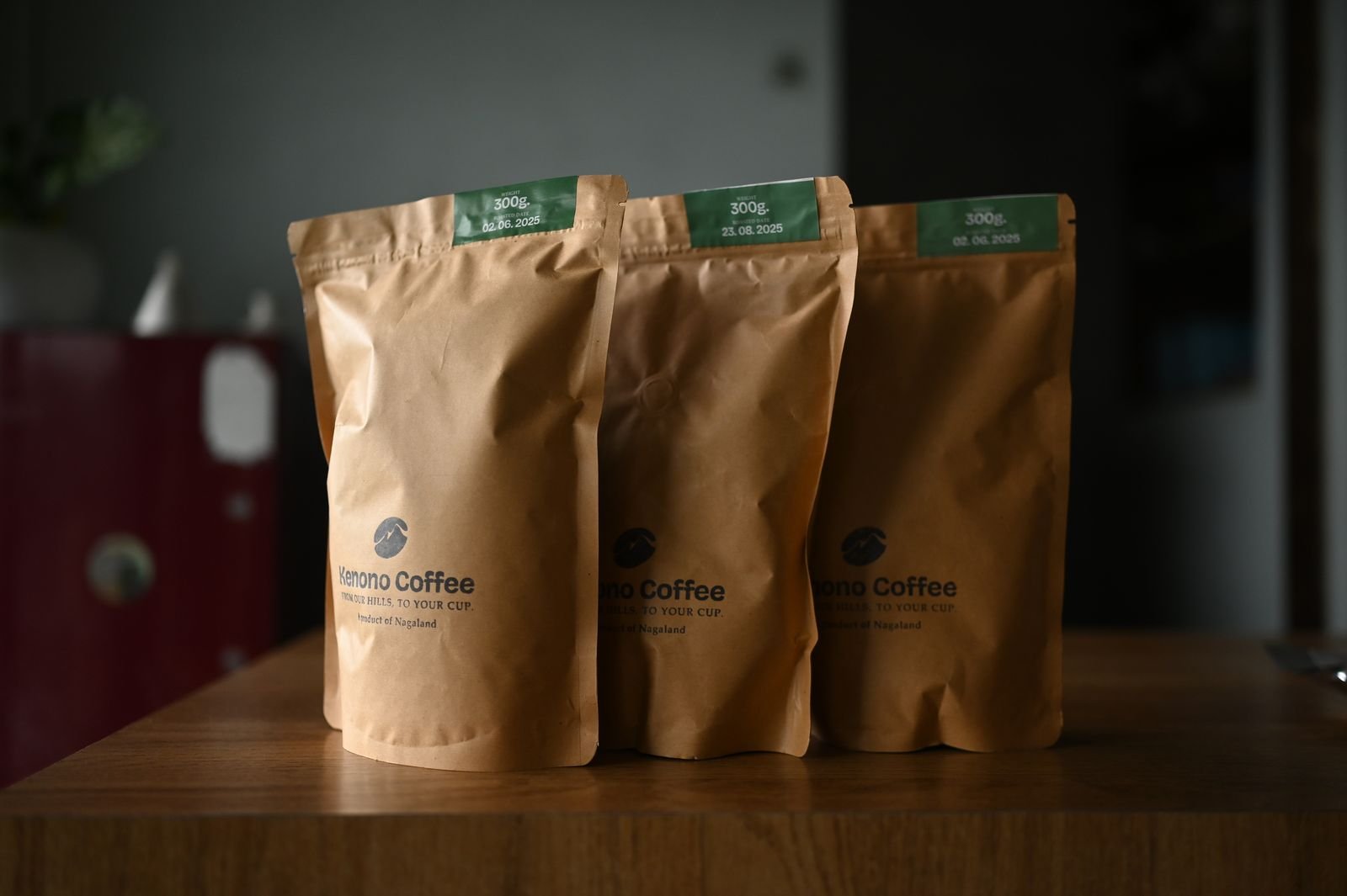 Three kraft bags of Kenono Coffee